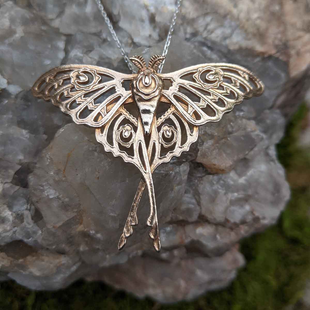 Photo-of-Natural-Bronze-Comet-Moth-Pendant-Jewelry-for-Necklace