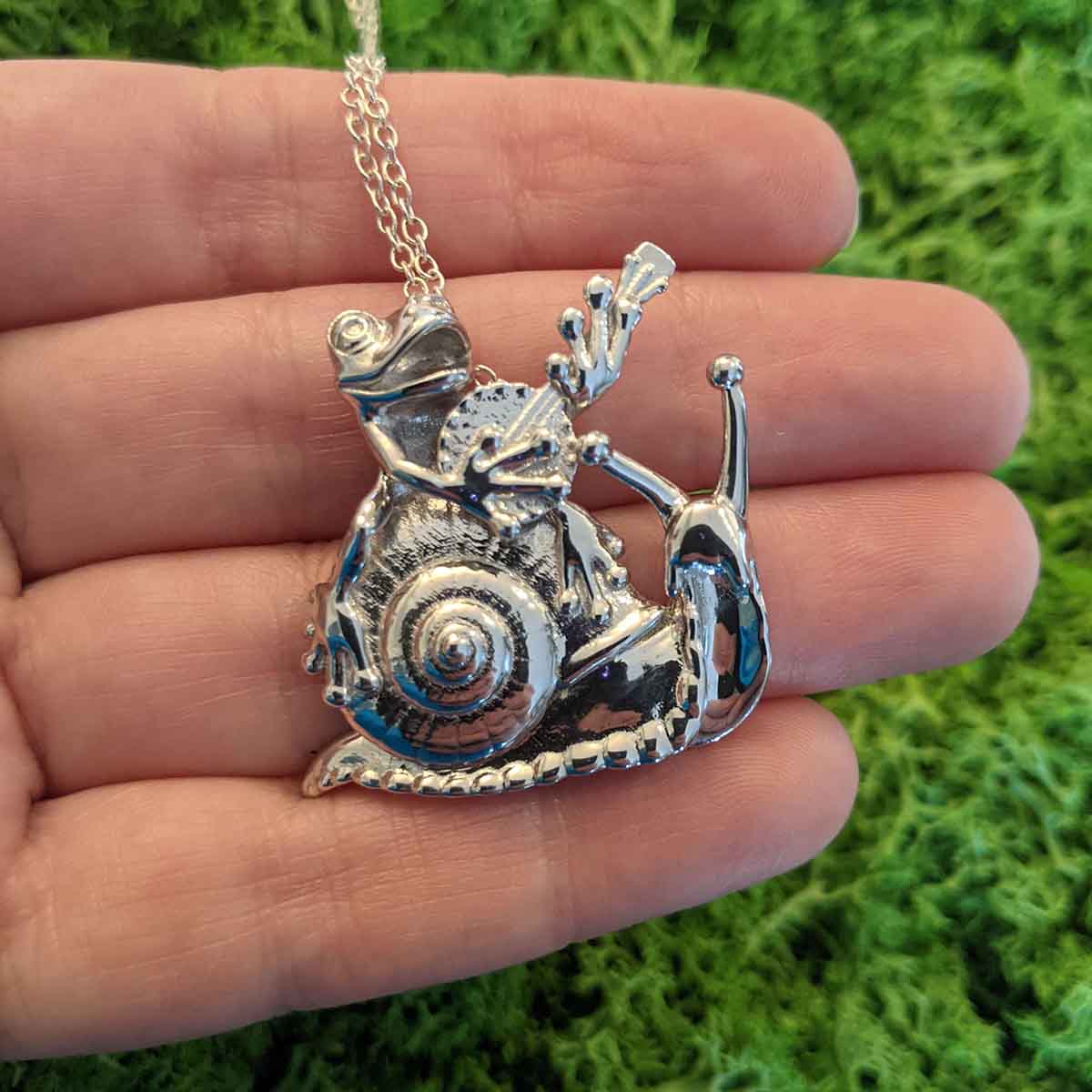 Photo-of-White-Gold-Rhodium-Finish-Serenading-Frog-and-Snail-Pendant-Jewelry-For-Necklace