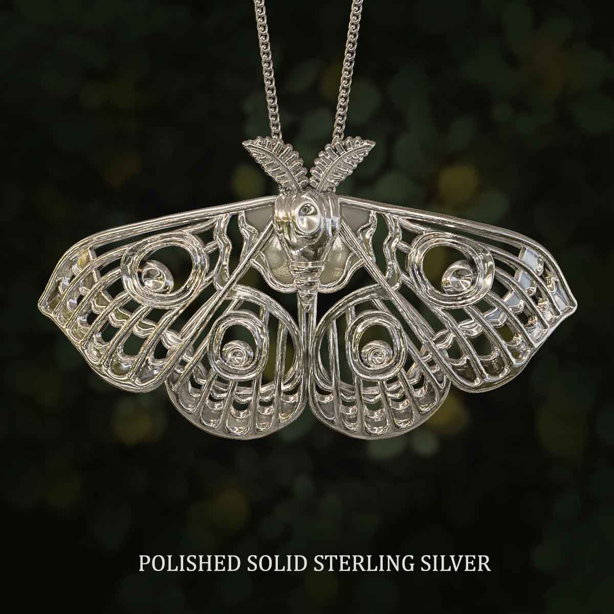 Polished-Solid-Sterling-Silver-Arabella-Moth-Pendant-Jewelry-For-Necklace