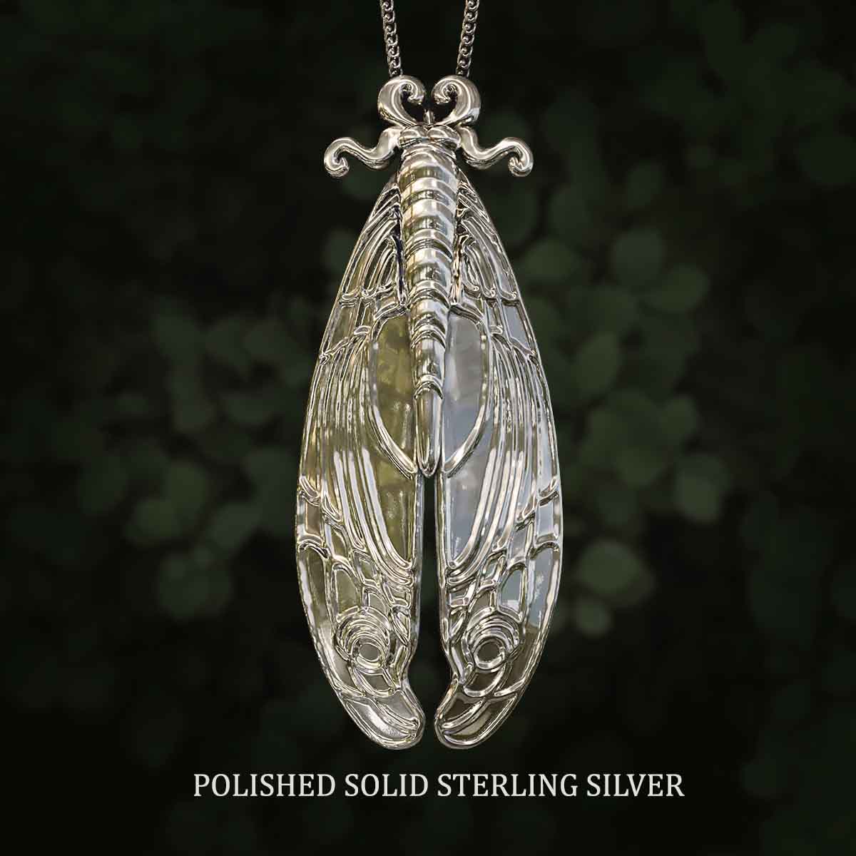 Polished-Solid-Sterling-Silver-Art-Nouveau-Moth-Pendant-Jewelry-For-Necklace