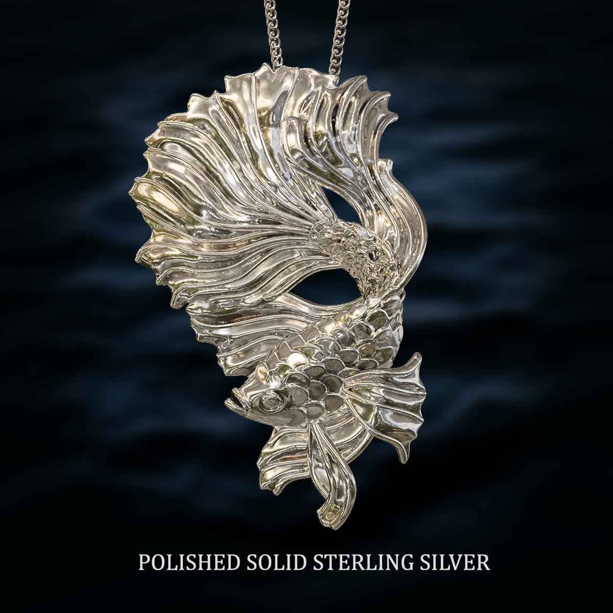     Polished-Solid-Sterling-Silver-Betta-Fish-Pendant-Jewelry-For-Necklace
