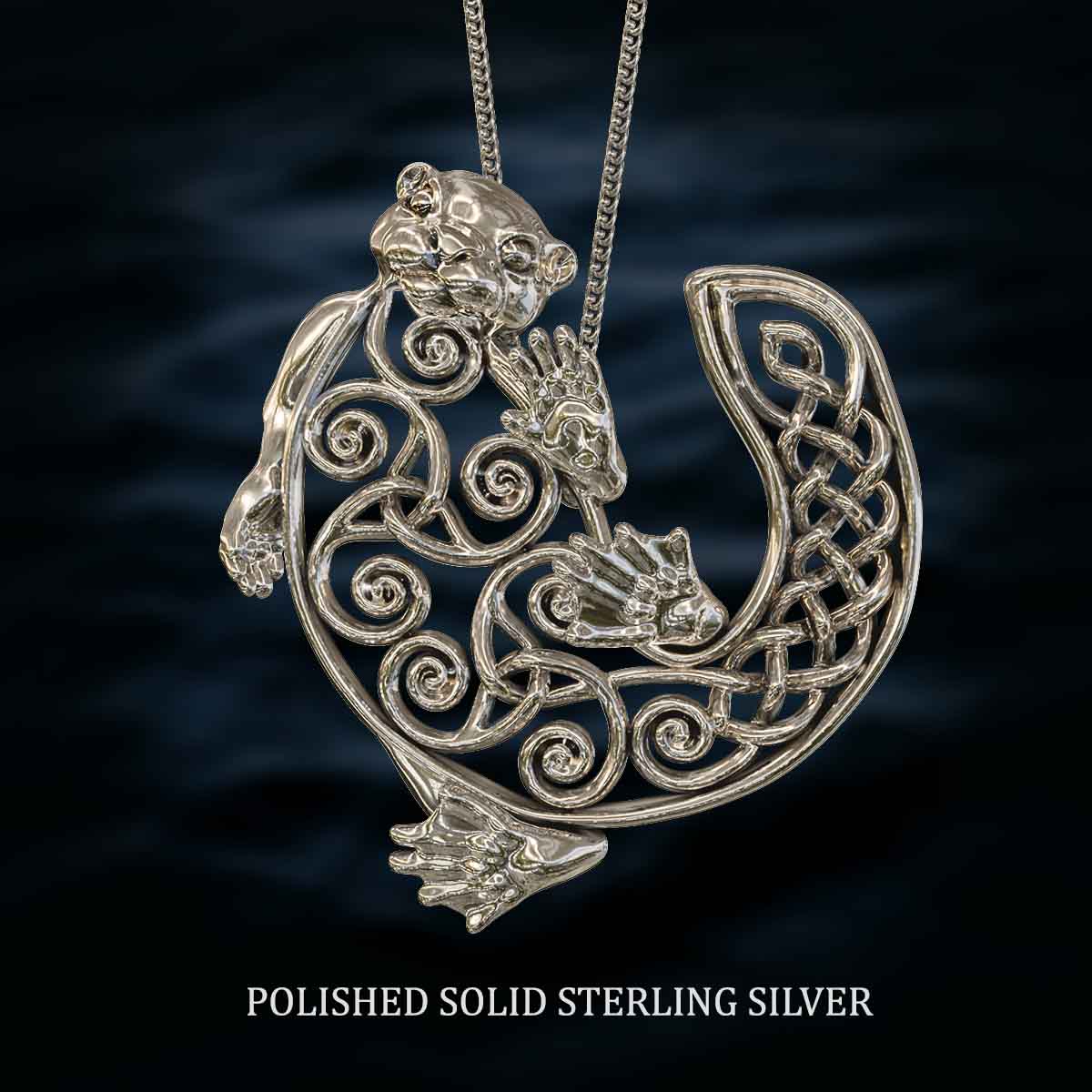     Polished-Solid-Sterling-Silver-Celtic-Otter-Pendant-Jewelry-For-Necklace