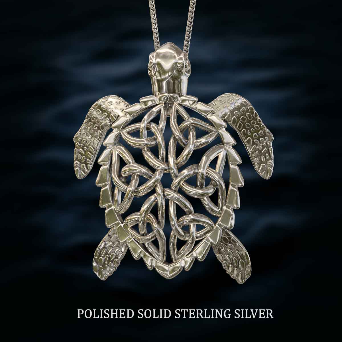     Polished-Solid-Sterling-Silver-Celtic-Sea-Turtle-Pendant-Jewelry-For-Necklace