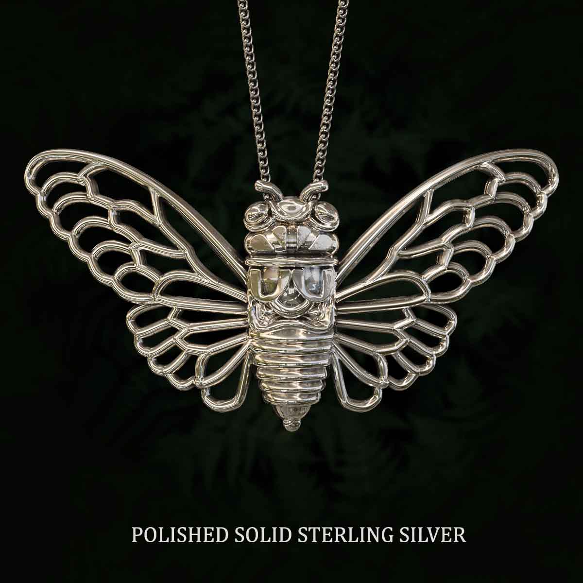     Polished-Solid-Sterling-Silver-Cicada-Pendant-Jewelry-For-Necklace