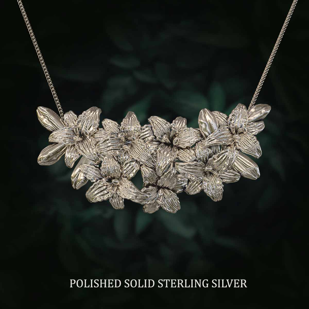 Polished-Solid-Sterling-Silver-Daylily-Flowers-Large-Pendant-Jewelry-For-Necklace
