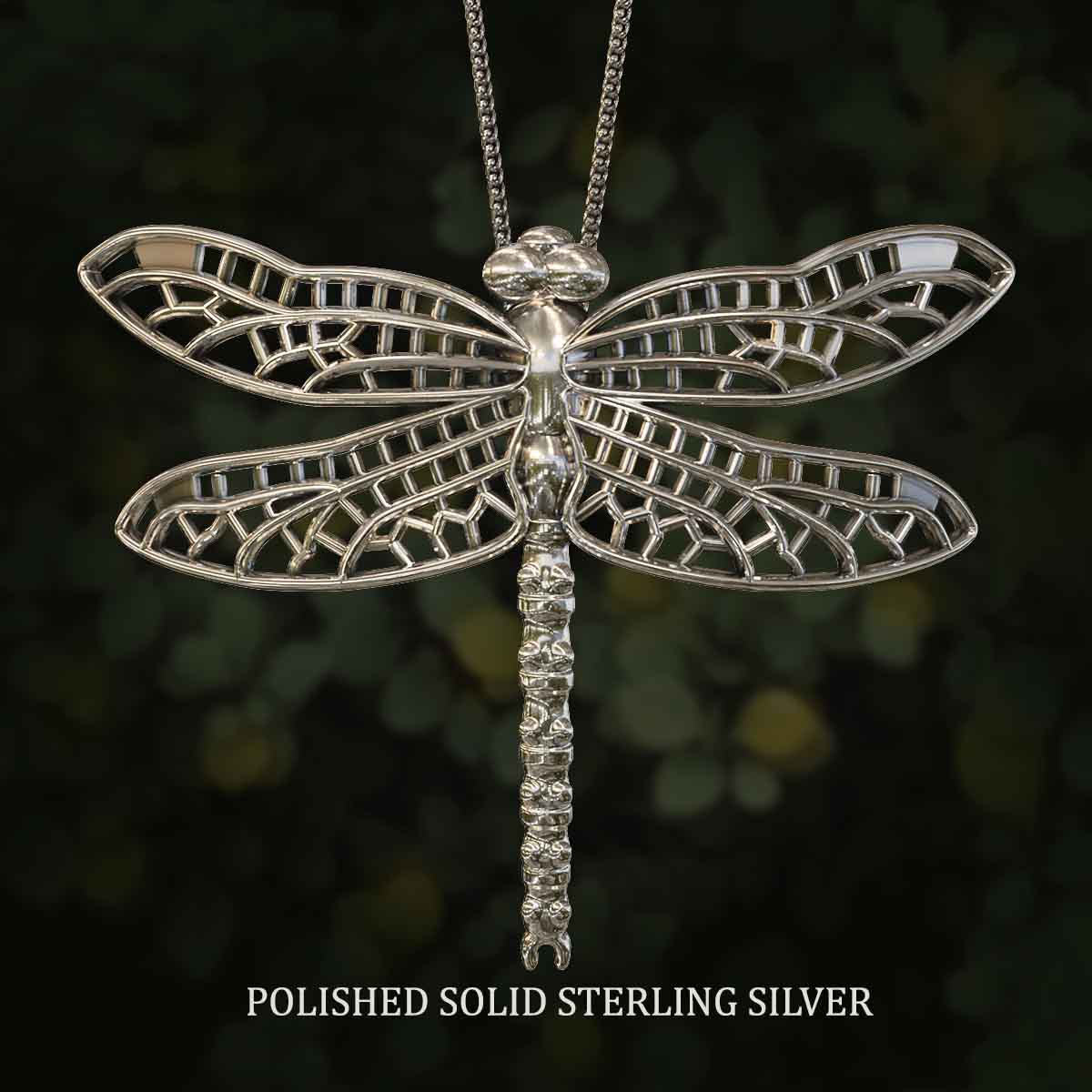     Polished-Solid-Sterling-Silver-Dragonfly-Pendant-Jewelry-For-Necklace