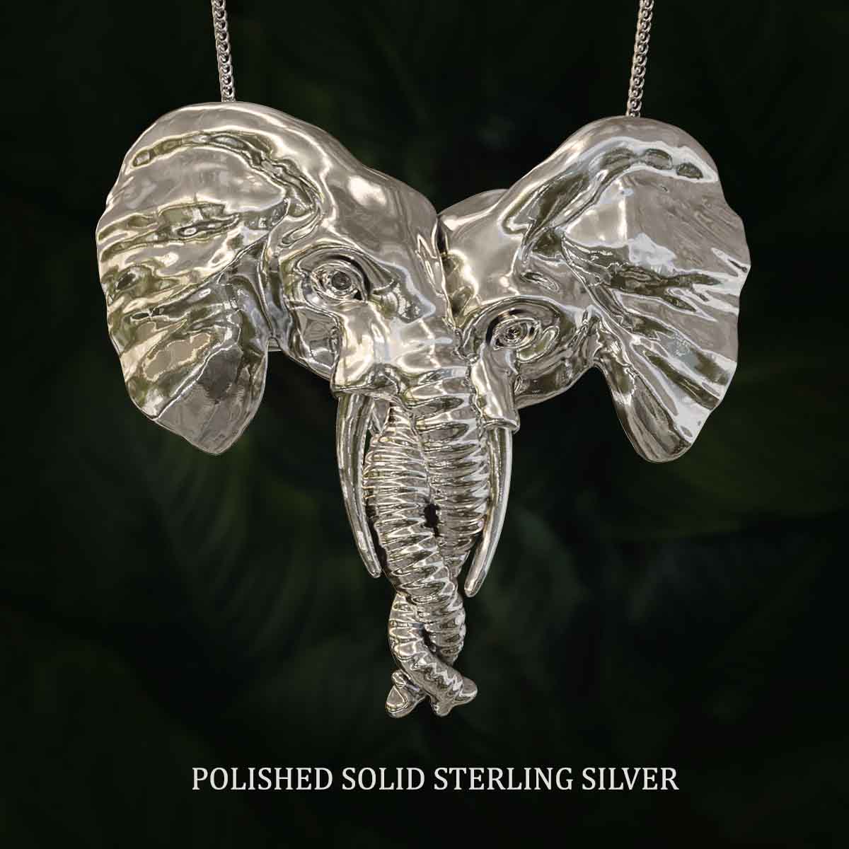 Polished-Solid-Sterling-Silver-Elephant-Heads-with-Trunks-Entwined-Pendant-Jewelry-For-Necklace