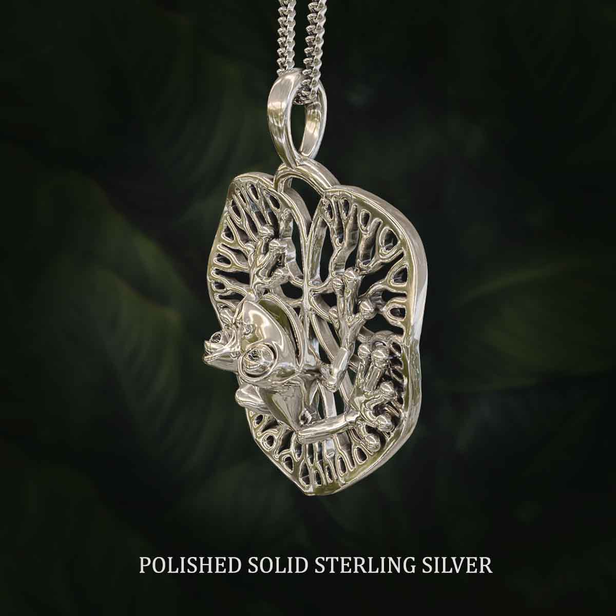 Polished-Solid-Sterling-Silver-Frog-on-a-Lilypad-Pendant-Jewelry-For-Necklace