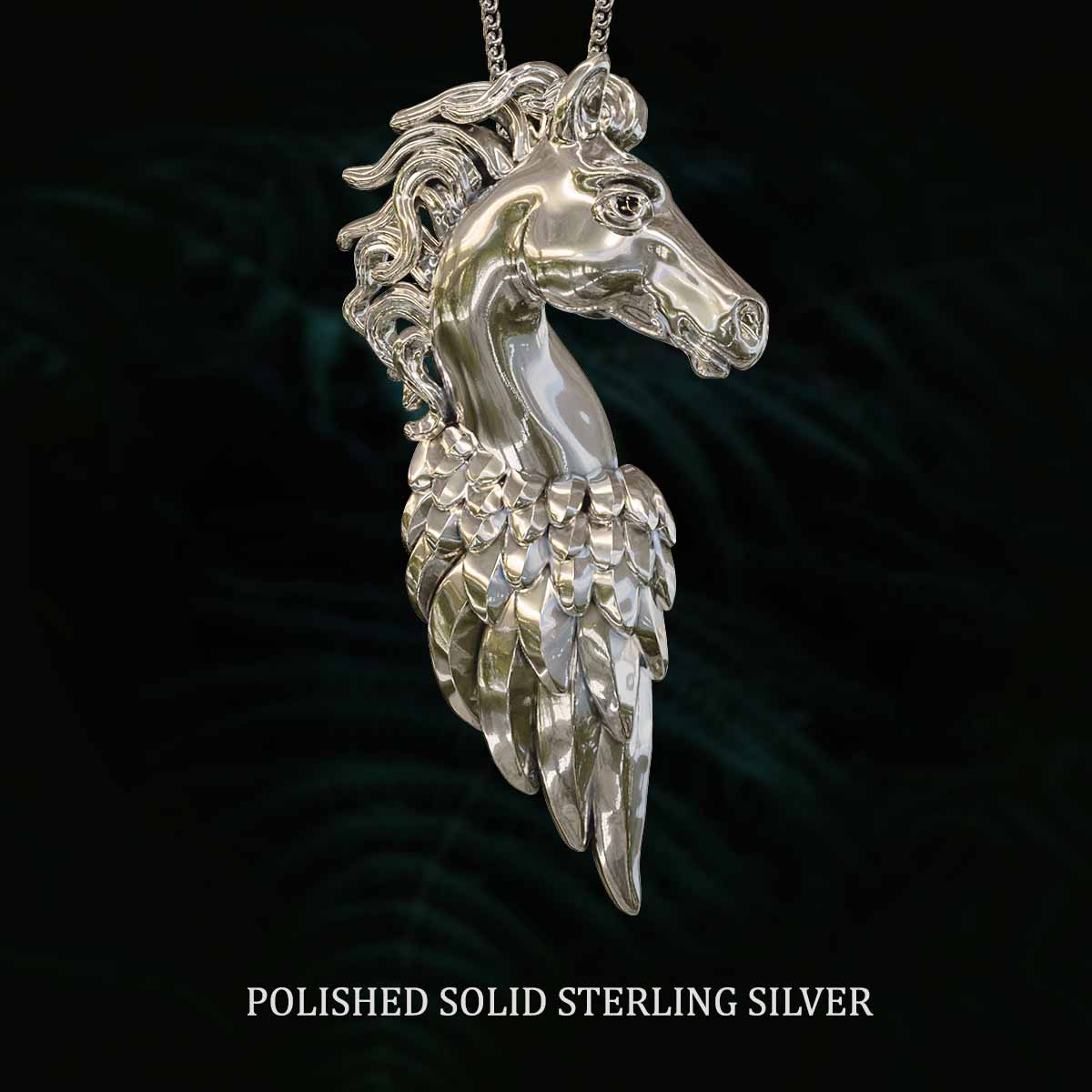     Polished-Solid-Sterling-Silver-Pegasus-Pendant-Jewelry-For-Necklace