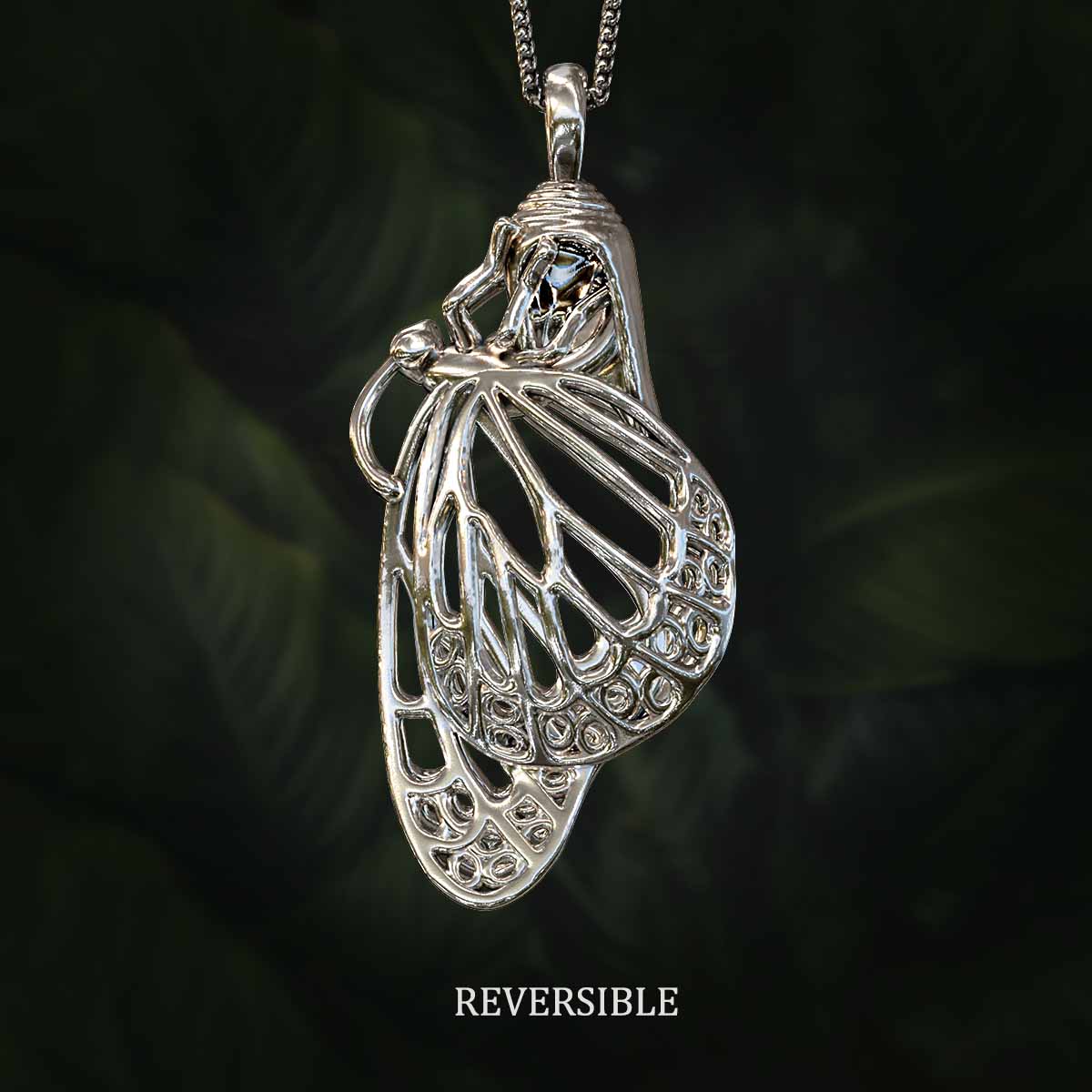 Reverse-Image-White-Gold-Rhodium-Finish-Monarch-Chrysalis-Pendant-Jewelry-For-Necklace