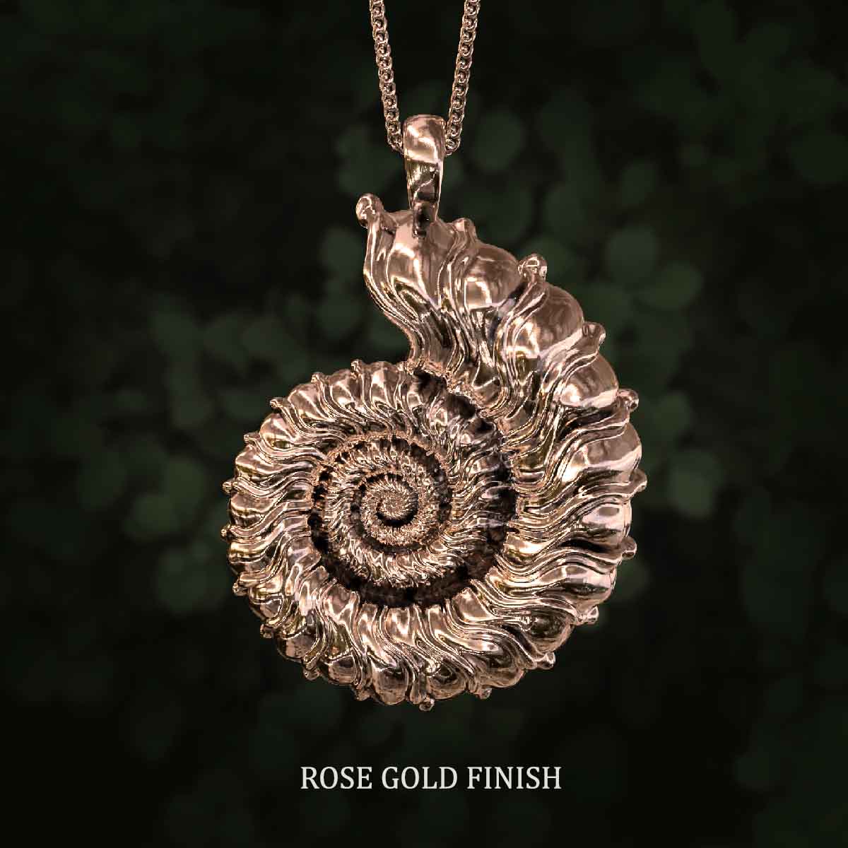 Rose-Gold-Finish-Rhodium-Ammonite-Pendant-Jewelry-For-Necklace