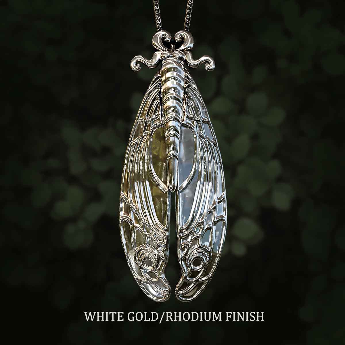White-Gold-Rhodium-Art-Nouveau-Moth-Pendant-Jewelry-For-Necklace