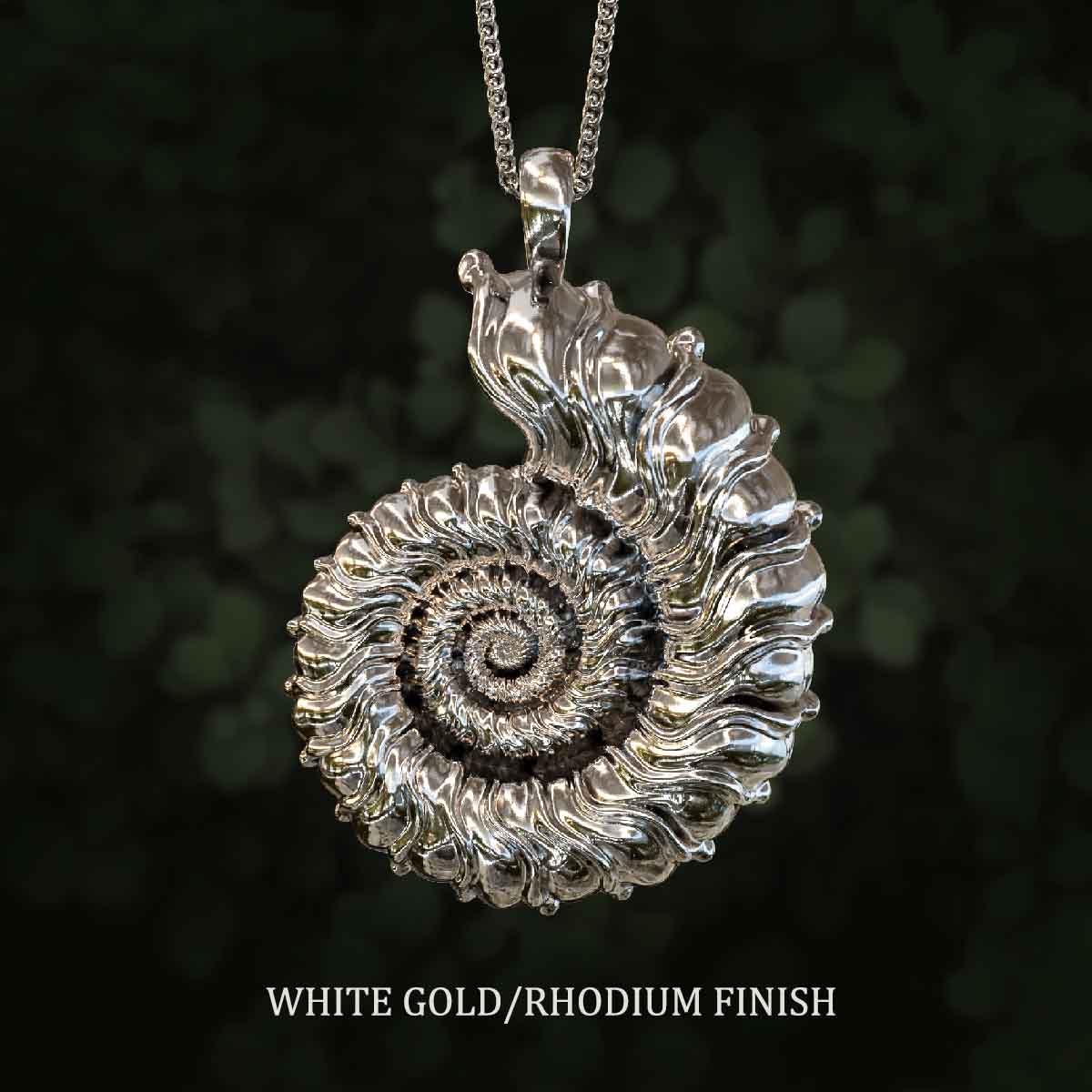 White-Gold-Rhodium-Finish-Ammonite-Pendant-Jewelry-For-Necklace