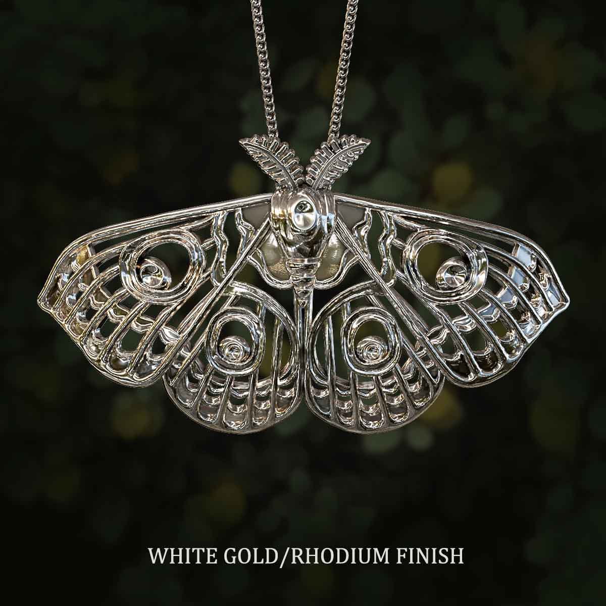 White-Gold-Rhodium-Finish-Arabella-Moth-Pendant-Jewelry-For-Necklace
