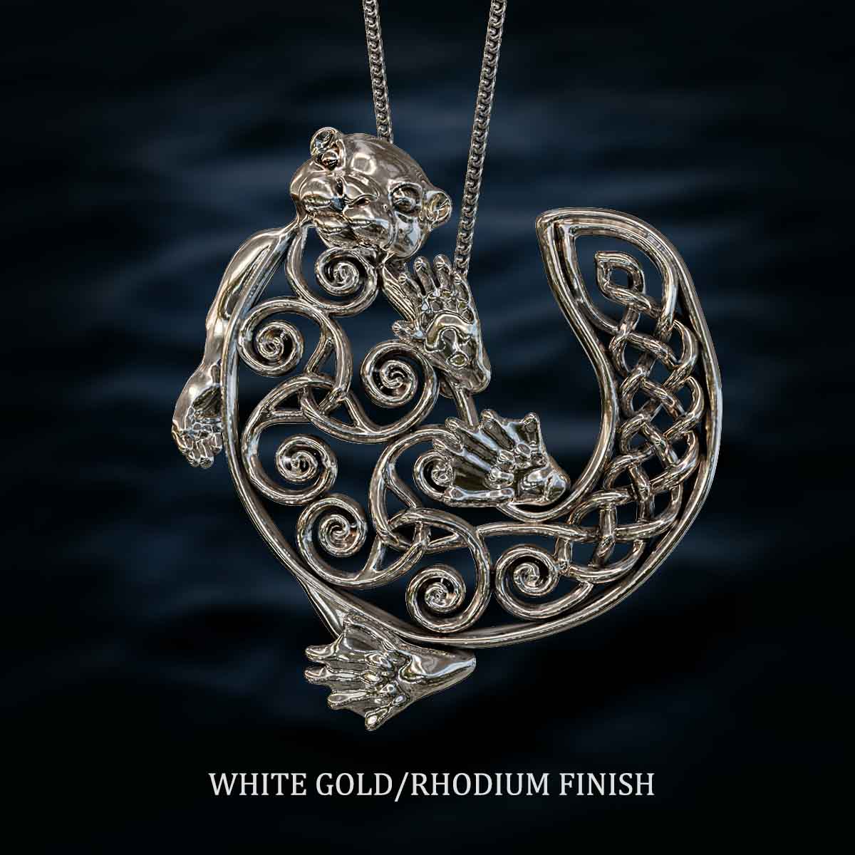 White-Gold-Rhodium-Finish-Celtic-Otter-Pendant-Jewelry-For-Necklace
