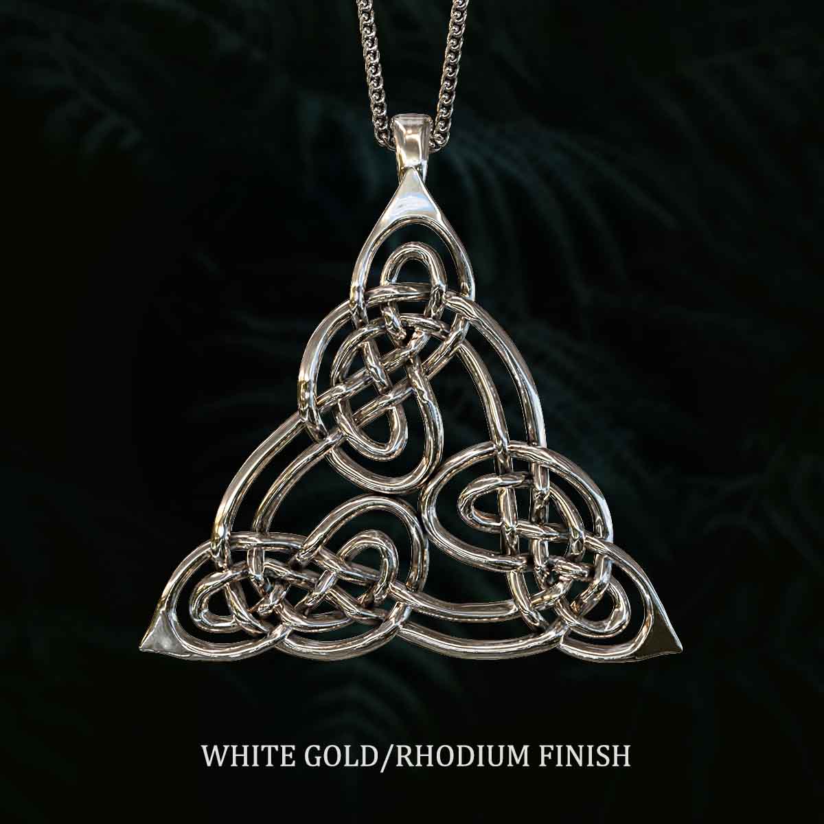 White-Gold-Rhodium-Finish-Celtic-Trinity-Pendant-Jewelry-For-Necklace