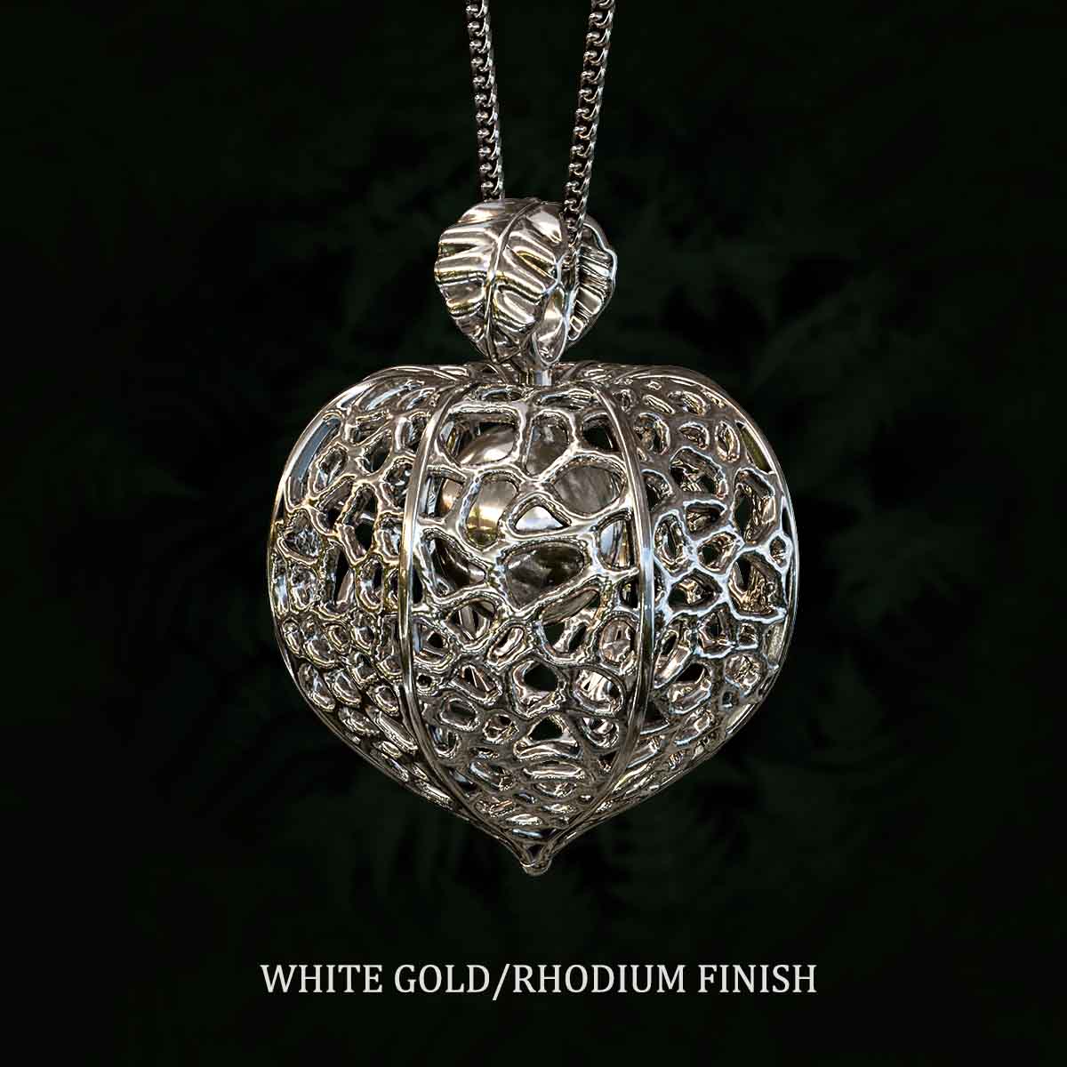 White-Gold-Rhodium-Finish-Chinese-Lantern-Plant-Pendant-Jewelry-For-Necklace