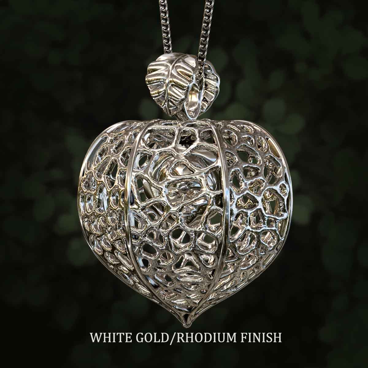 White-Gold-Rhodium-Finish-Chinese-Lantern-Plant-With-a-Cute-Face-Inside-the-Seed-Pendant-Jewelry-For-Necklace