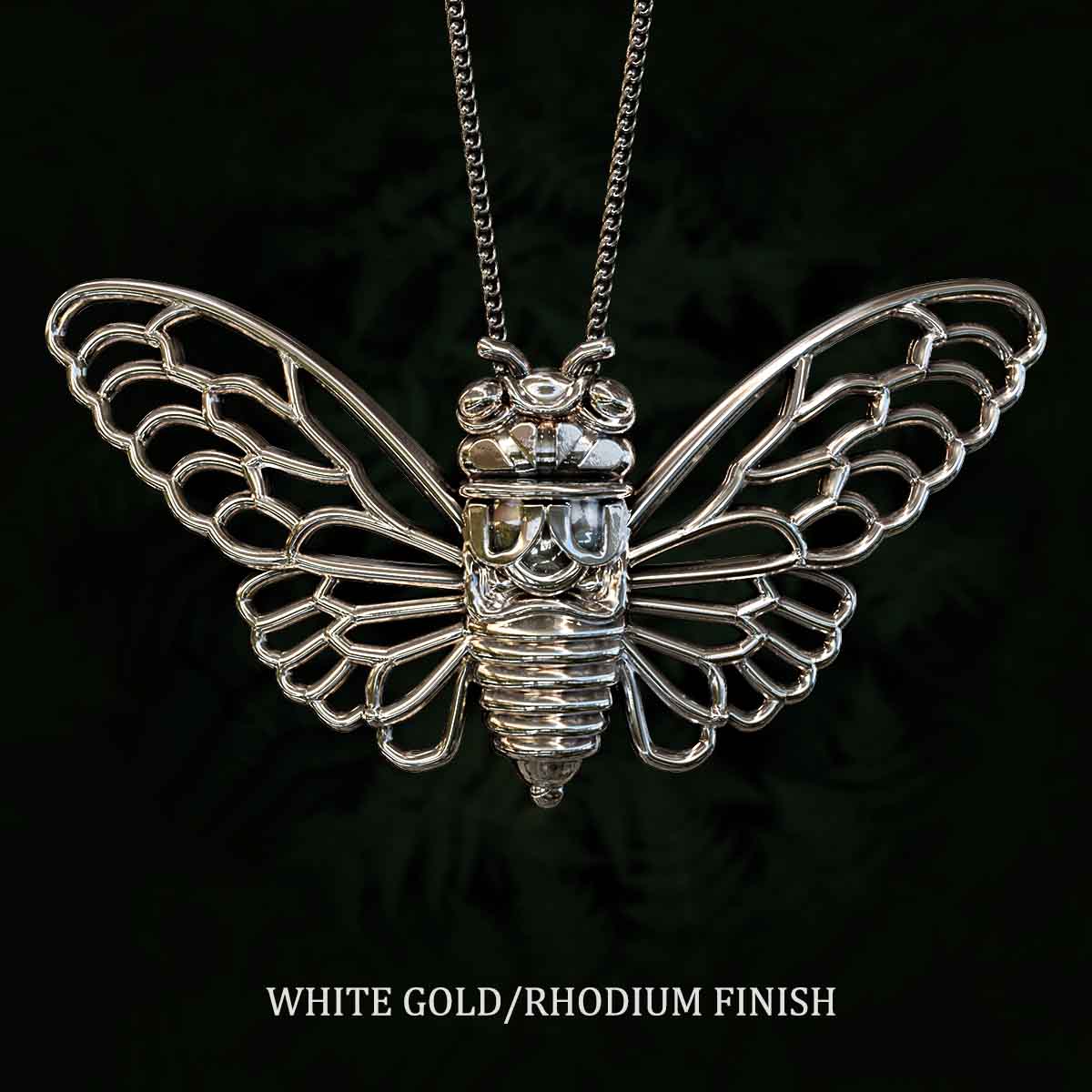 White-Gold-Rhodium-Finish-Cicada-Pendant-Jewelry-For-Necklace