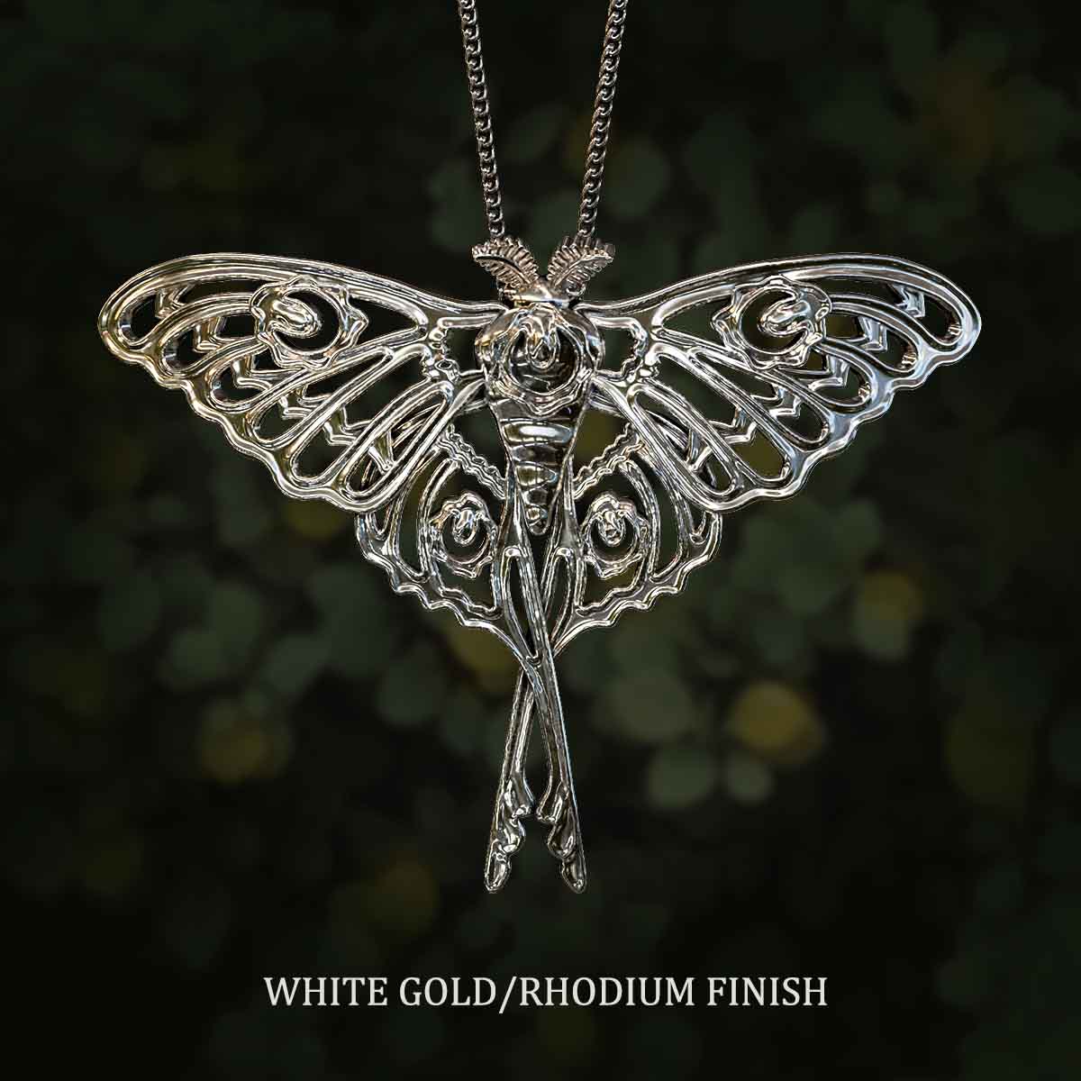 White-Gold-Rhodium-Finish-Comet-Moth-Pendant-Jewelry-For-Necklace