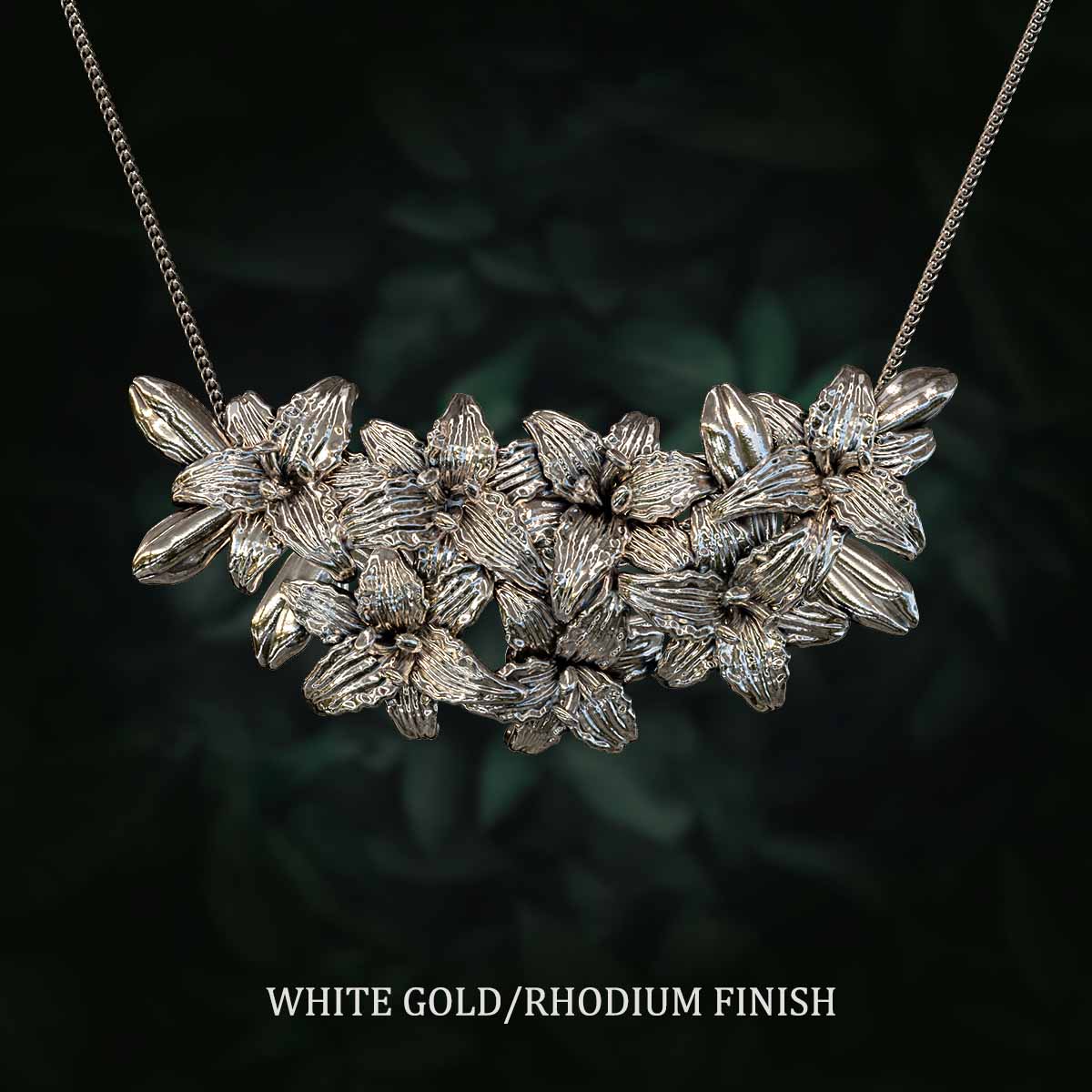 White-Gold-Rhodium-Finish-Daylily-Flowers-Large-Pendant-Jewelry-For-Necklace