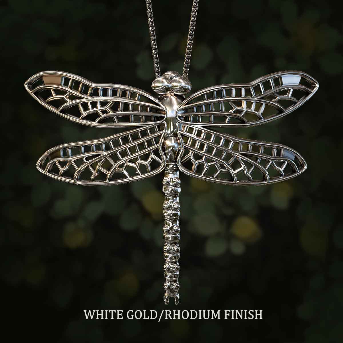White-Gold-Rhodium-Finish-Dragonfly-Pendant-Jewelry-For-Necklace