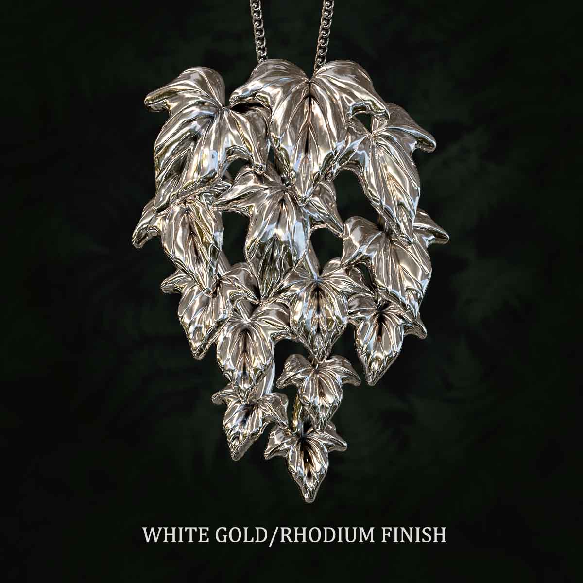 White-Gold-Rhodium-Finish-Flowing-Vine-Medium-Pendant-Jewelry-For-Necklace