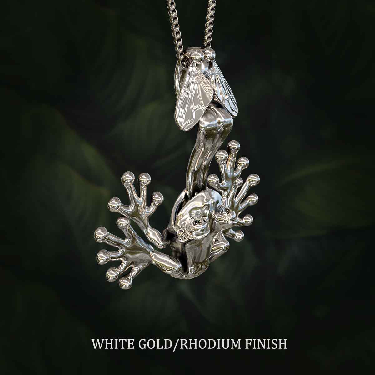 White-Gold-Rhodium-Finish-Frog-Catching-Fly-With-Tongue-Pendant-Jewelry-For-Necklace
