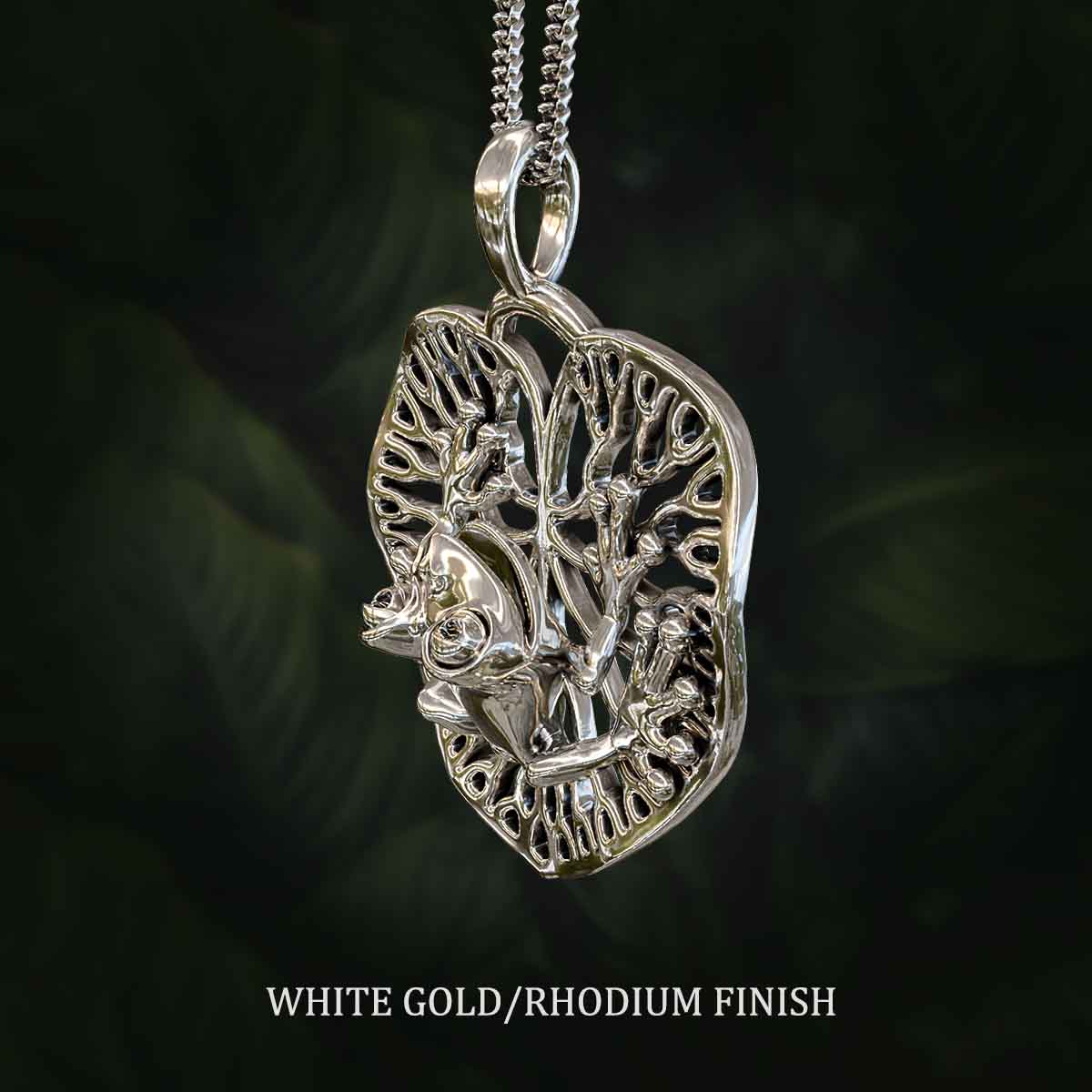White-Gold-Rhodium-Finish-Frog-on-a-Lilypad-Pendant-Jewelry-For-Necklace