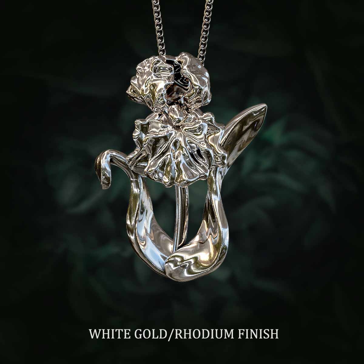     White-Gold-Rhodium-Finish-Iris-Flower-Pendant-Jewelry-For-Necklace