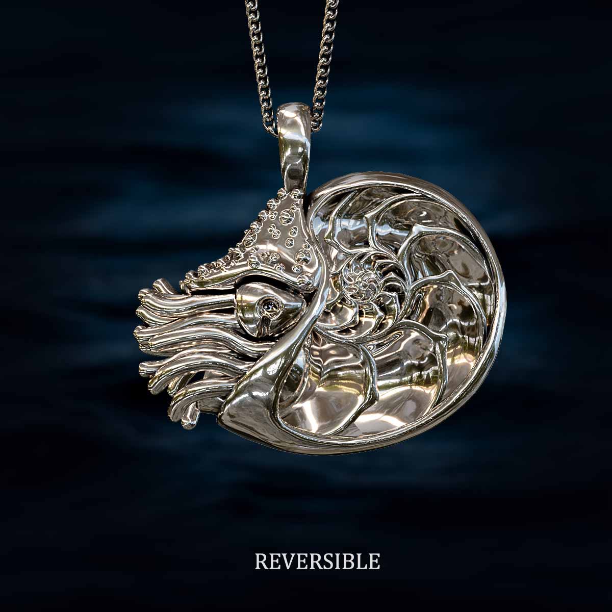 White-Gold-Rhodium-Finish-Nautilus-Reversible-Pendant-Jewelry-For-Necklace