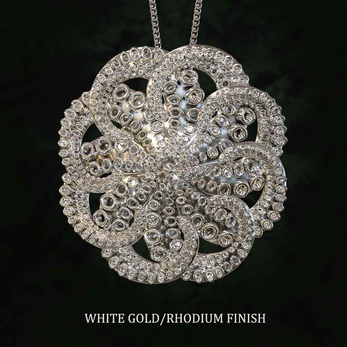 White-Gold-Rhodium-Finish-OctopusFlower-Pendant-Jewelry-For-Necklace