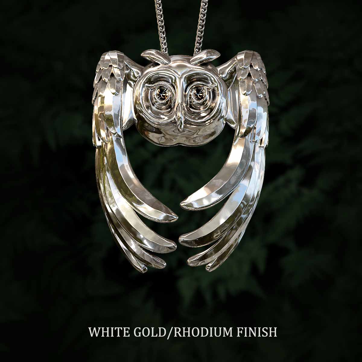White-Gold-Rhodium-Finish-Owl-Pendant-Jewelry-For-Necklace