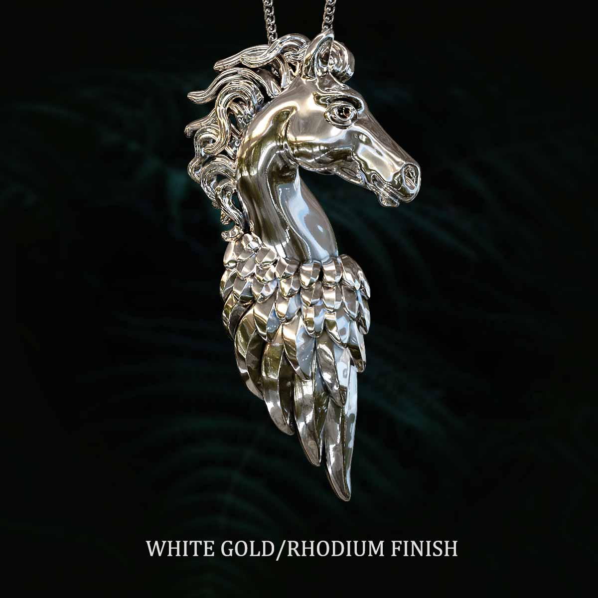     White-Gold-Rhodium-Finish-Pegasus-Pendant-Jewelry-For-Necklace