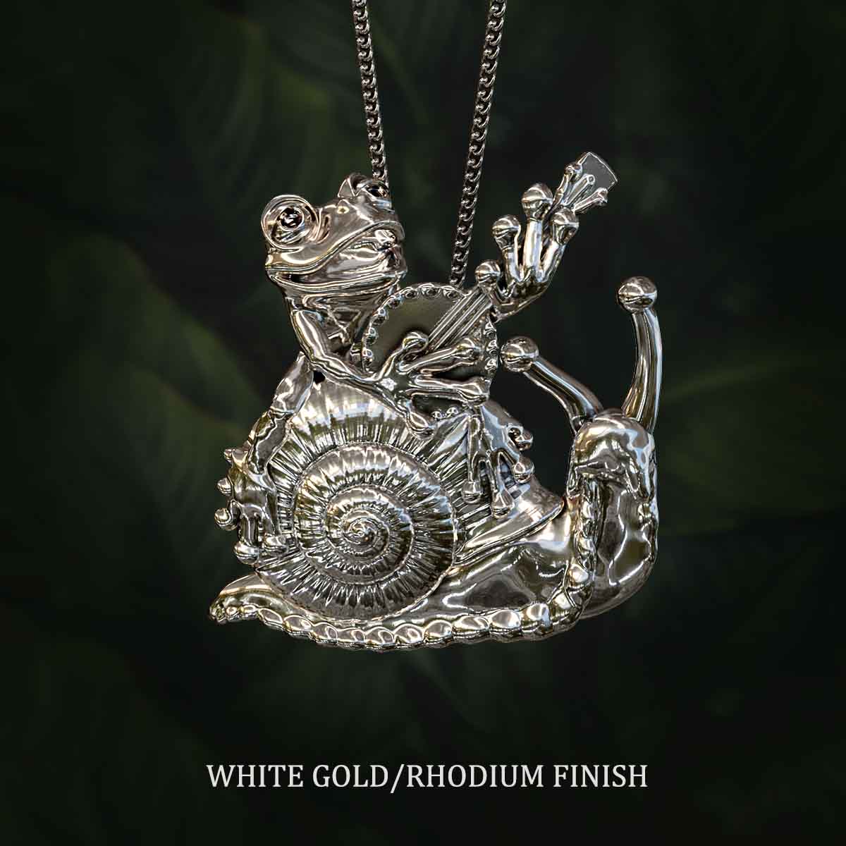    White-Gold-Rhodium-Finish-Serenading-Frog-and-Snail-Pendant-Jewelry-For-Necklace