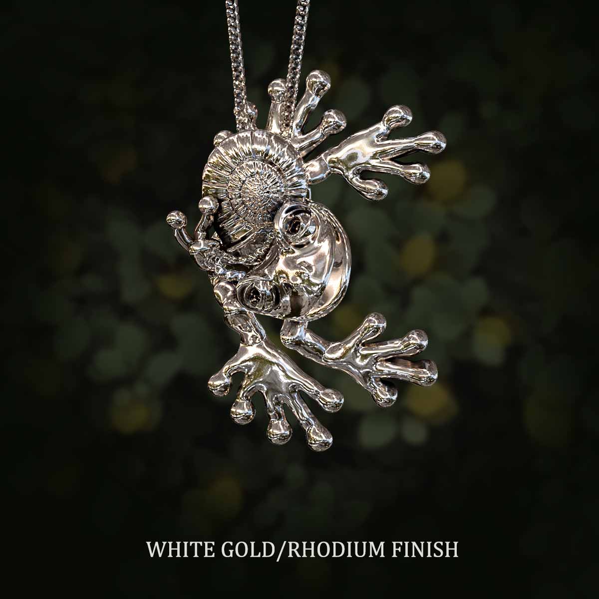     White-Gold-Rhodium-Finish-Snail-On-a-Frog-Pendant-Jewelry-For-Necklace