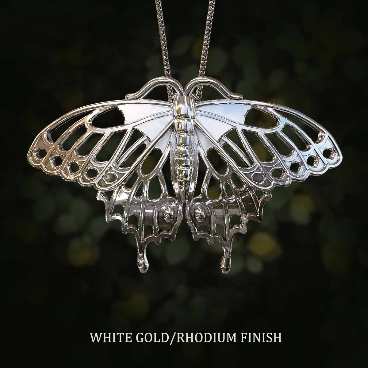     White-Gold-Rhodium-Finish-Swallowtail-Butterfly-Pendant-Jewelry-For-Necklace