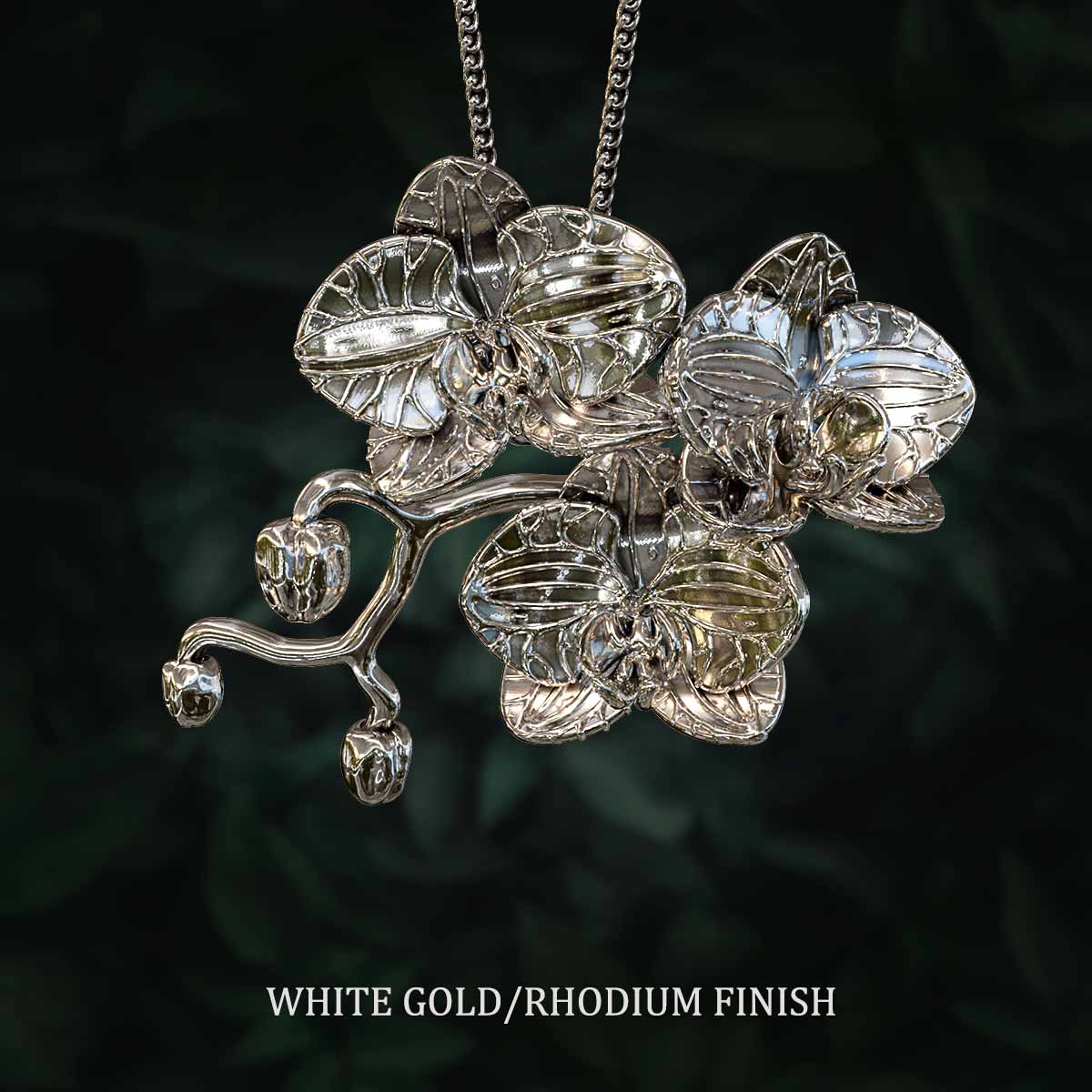 White-Gold-Rhodium-Finish-Three-Orchid-Flowers-Pendant-Jewelry-For-Necklace
