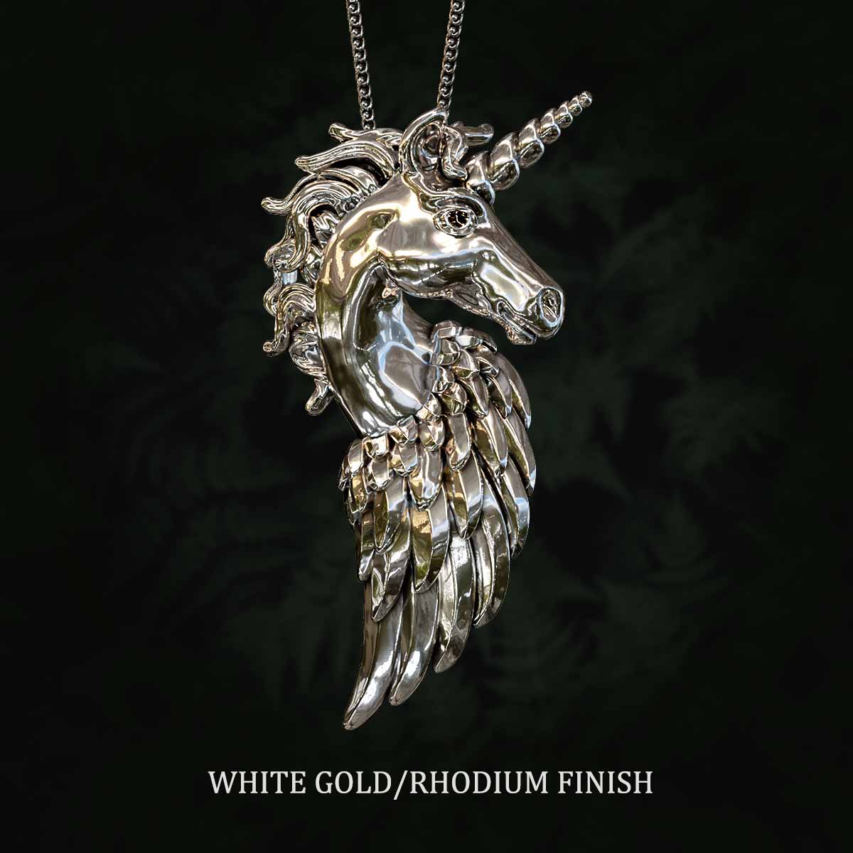    White-Gold-Rhodium-Finish-Unicorn-Pegasus-Pendant-Jewelry-For-Necklace